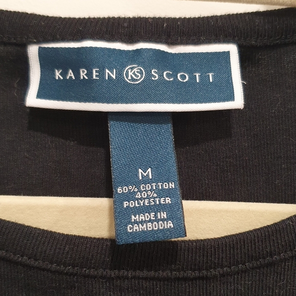 Karen Scott long sleeve knit tee with 3D bedazzled reindeer, black gold, medium - Picture 4 of 4